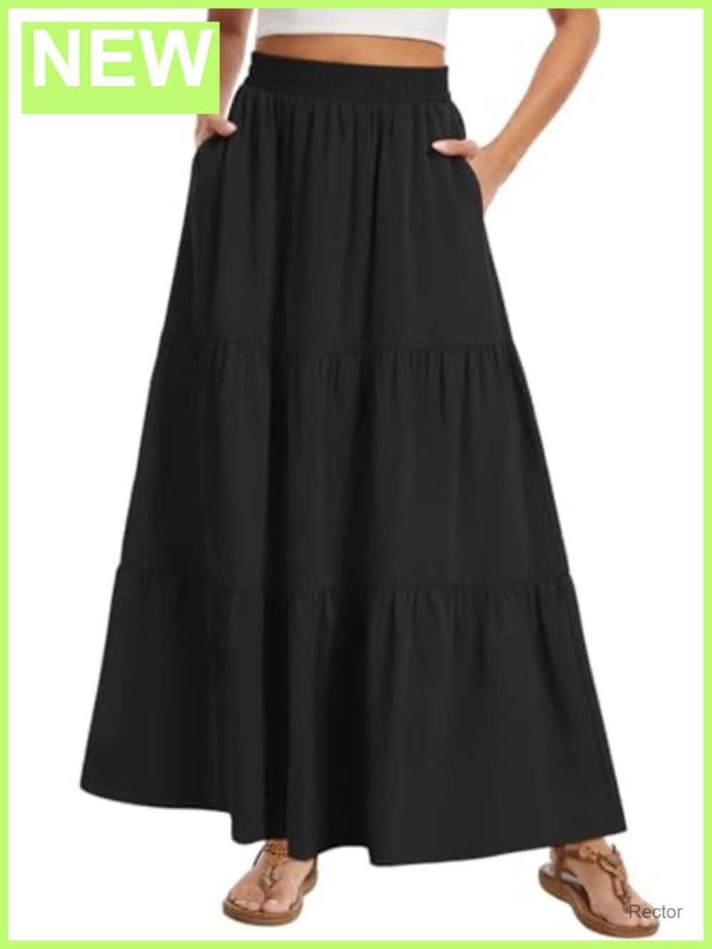 Women's Boho Tiered A-Line Maxi Skirt High Waist Pleated with Pockets